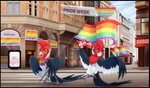 banner beak black_body black_border black_feathers border bunting_(banner) danish_flag dannebrog day decoration denmark detailed_background dual_holding duo_focus eyebrows eyelashes feathered_wings feathers flag flag_(object) flag_on_building flag_on_structure flag_on_wall flagpole group holding_flag holding_object lgbt_pride outside prehensile_holding prehensile_wings pride_color_banner pride_color_flag pride_colors rainbow_flag rainbow_pride_colors rainbow_pride_flag rainbow_symbol six-stripe_rainbow_pride_colors sky smile text wing_dual_holding wing_holding_flag wing_holding_object wings kitchiki lgbt_pride_month avian bird 2020 digital_media_(artwork) english_text hi_res