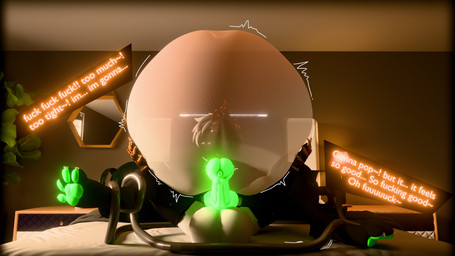 air_inflation animal_genitalia animal_penis anthro balls bedroom belly belly_expansion belly_inflation big_balls big_belly big_penis black_sclera breasts claws close_to_bursting curling_toes ear_piercing equine_genitalia equine_penis erection expansion feet fur gas_tank genitals glowing glowing_eyes glowing_genitalia green_pawpads green_penis gynomorph hair holding_belly horn hose hose_in_butt hose_inflation huge_belly hybrid_genitalia hybrid_penis hyper hyper_belly hyper_inflation imminent_popping immobile implied_popping inflation intersex knot knotted_equine_penis knotted_penis motion_lines navel nude orange_eyes overinflated pawpads penis piercing ring_piercing solo spread_toes text toes translucent transparent_belly white_hair vaqueroserg alberarts_(modeler) alusia hyena hyenid_(species) mammal 16:9 3d_(artwork) blender_(artwork) blender_cycles_(artwork) digital_media_(artwork) hi_res widescreen