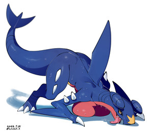 3_toes all_fours anthro anthrofied ass_up big_breasts biped blue_body blue_scales blue_tail bodily_fluids breast_squish breasts claws countershade_scales countershade_torso countershading dorsal_fin drooling feet female fin front_view licking_ground looking_at_viewer multicolored_body open_mouth pokemorph red_body red_scales saliva saliva_on_ground saliva_on_tongue scales shadow simple_background solo spikes spikes_(anatomy) squish sweat tail teeth thick_thighs three-quarter_view toe_claws toes tongue tongue_out white_background white_body wide_hips yellow_body yellow_eyes lolobot nintendo pokemon garchomp generation_4_pokemon pokemon_(species) 2025 dated digital_media_(artwork) full-length_portrait hi_res portrait signature