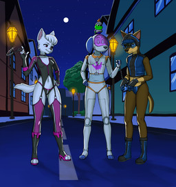 anthro brown_body brown_eyes brown_fur building chain clothed clothing cuff_(restraint) embarrassed female fur graffiti group handcuffed handcuffs light male metal_cuffs moonlight night outside pink_eyes restraints skimpy smile smirk smug street street_lamp toy trio white_body white_fur diacordst paw_patrol chase_(paw_patrol) robo-dog_(paw_patrol) sweetie_(paw_patrol) amphibian canid canine canis domestic_dog frog german_shepherd herding_dog hunting_dog mammal pastoral_dog terrier west_highland_white_terrier hi_res