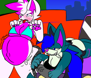 air_inflation air_pump anthro belly belly_expansion belly_inflation big_belly big_breasts big_butt big_ears bikini blue_body blue_fur blush body_inflation breasts butt clothing dominant dominant_female duo expansion female female/female fur growling hair hose hose_in_butt huge_belly inflation object_in_ass pawpads pink_hair pump swimwear thick_thighs tongue tongue_out tube tube_in_ass two-piece_swimsuit white_body white_fur wide_hips dog-1 chokowhite_(dog-1) vanessa_(dog-1) canid canine fox hybrid mammal hi_res
