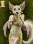 anthro breasts clothed clothing ear_piercing female harem harem_outfit jewelry necklace nipples nude piercing solo tail topless kierstal canid canine fennec_fox fox mammal true_fox 3:4