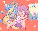 anthro blue_hair blue_shell bottomwear breasts clothing controller duo female game_controller gaming hair holding_object markings open_mouth panties pawpads pink_hair playing_video_game shell shirt shorts smile striped_markings striped_tail stripes tail tail_markings topwear underwear yellow_body starmilk animal_crossing mario_bros mario_kart nintendo nintendo_switch ankha_(animal_crossing) villager_(animal_crossing) domestic_cat felid feline felis human mammal 2020