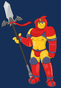 armor belt clothed clothing glistening holding_object holding_weapon hood male melee_weapon muscular muscular_humanoid muscular_male nipples not_furry pecs polearm ribbons smile solo spear standing teeth text underwear weapon conditional_dnp notkastar humanoid mammal orc 2018 alpha_channel digital_media_(artwork) english_text hi_res signature sketch