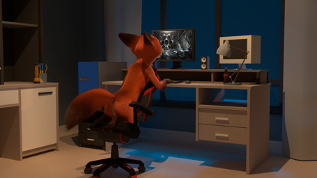 anthro anus anus_only brown_body brown_fur butt computer_monitor desk dipstick_tail fluffy fluffy_tail fur furniture furniture_lamp gaming_chair male markings nude orange_body orange_fur solo table tail tail_markings rayverak disney zootopia nick_wilde canid canine fox mammal red_fox true_fox 16:9 3d_(artwork) blender_(artwork) digital_media_(artwork) widescreen