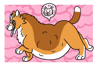 belly belly_dragging blush breath feral horn male panting solo vore yasuno yasuno_(yasuno) akita canid canine canis domestic_dog mammal monster spitz