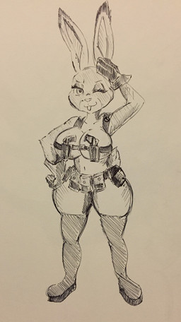 anthro belt big_breasts breasts buckteeth clothing cosplay female female_anthro footwear gloves gun handgun handwear holster holstered_pistol looking_at_viewer navel one_eye_closed pistol ranged_weapon solo teeth thick_thighs weapon wink winking_at_viewer pikapika212 disney kill_la_kill studio_trigger zootopia judy_hopps european_rabbit lagomorph leporid mammal oryctolagus rabbit 2022 hi_res traditional_media_(artwork)