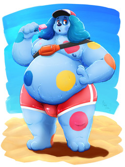 anthro barefoot baseball_cap beach bodily_fluids bottomwear bulge clothed clothing fanny_pack feet food hat headgear headwear hotpants male markings moobs multicolored_body nipples overweight overweight_anthro overweight_male popsicle shorts solo spots spotted_markings sweat sweatdrop tired topless wide_hips workout_clothing good_darks welcome_home barnaby_beagle beagle canid canine canis domestic_dog humanoid hunting_dog mammal scent_hound 3:4 digital_media_(artwork) full-length_portrait hi_res portrait