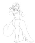 anthro bodysuit clothing femboy floppy_ears footwear hair hair_over_eye high_heels male one_eye_obstructed riding_crop shoes skinsuit smug solo step_pose tight_clothing whip yourbnuuy dusty_(princedusty) canid canine canis domestic_dog mammal black_and_white hi_res monochrome sketch