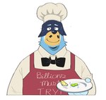 anthro apron bean blue_body blue_fur bow_tie chef chef_hat clothing facial_hair fake_mustache food fruit fur hat headgear headwear lemon male male_anthro mustache nervous_smile plant plate simple_background smile solo text yellow_body yellow_fur alecrim bluey_(series) bandit_heeler chudjak wojak australian_cattle_dog canid canine canis cattledog domestic_dog herding_dog mammal pastoral_dog absurd_res english_text hi_res meme