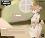 antlers apron blurred_background brown_body brown_fur brown_hair clean_diaper clothed clothing diaper dress fake_game female fur hair horn scut_tail short_tail solo standing tail user_interface wearing_diaper maynara animal_humanoid deer deer_humanoid humanoid mammal mammal_humanoid 2023 hi_res