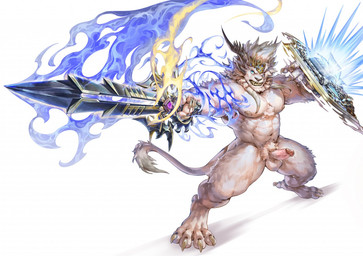 4_ears anthro armor balls blue_eyes erection feet fur genitals humanoid_genitalia humanoid_penis male melee_weapon multi_ear muscular muscular_anthro muscular_male nude penis pose shield simple_background solo sword weapon white_background white_body white_fur jacketbear guild_wars charr felid lion mammal pantherine 2017