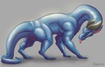 blue_body female feral genitals horn looking_at_viewer pussy simple_background solo standing tail tongue kruteria mythology dragon mythological_creature mythological_scalie scalie wingless_dragon hi_res