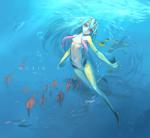 female looking_at_viewer nude open_mouth sea solo water observerz blue_submarine_no._6 mutio ambient_fish ambient_jellyfish ambient_sealife animal_humanoid cnidarian fish fish_humanoid humanoid jellyfish marine marine_humanoid medusozoan