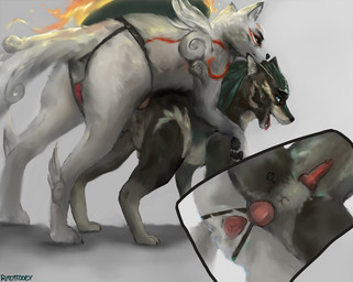anal anal_penetration animal_genitalia animal_penis animal_vulva canine_genitalia canine_penis canine_vulva close_up_panel cutaway digitigrade duo eunuch eunuch_symbol eunuch_symbol_tattoo female female_penetrating female_penetrating_male feral feral_on_feral fire from_behind_position gender_symbol gender_symbol_tattoo genitals knot low-angle_view male male/female male_penetrated mounting object_in_ass pegging penetration penis quadruped sex sex_toy sex_toy_in_ass sex_toy_insertion simple_background symbol tail tattoo toying_partner vulva ratatooey capcom clover_studio nintendo okami_(capcom) the_legend_of_zelda twilight_princess amaterasu_(okami) link_(wolf_form) canid canine canis deity mammal wolf crossover digital_media_(artwork) digital_painting_(artwork) painting_(artwork) signature