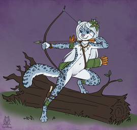 accessory aiming aiming_weapon anthro arrow_(weapon) blue_eyes bow_(weapon) casual_nudity digitigrade female flat_chested flower flower_in_hair fur genitals grey_body grey_fur grey_hair grin hair hair_accessory holding_object holding_weapon innie_vulva jewelry knife log loli long_hair markings multicolored_body multicolored_fur navel necklace nipples nude plant pose quiver_(object) ranged_weapon smile solo spots spotted_body spotted_fur standing tribal vulva weapon white_body white_fur wood young young_anthro young_female lichfang abigail_(caloh) felid mammal pantherine snow_leopard 2022