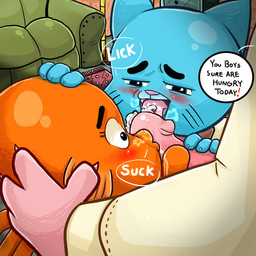 age_difference anthro bad_parenting blue_body blue_fur bodily_fluids collaborative collaborative_fellatio collaborative_oral collaborative_sex cum cum_in_mouth cum_inside dialogue fellatio fur genital_fluids genitals group interspecies kissing licking male male/male oral orange_body penile penis penis_kissing penis_lick pink_body pink_fur sex shota text tongue tongue_out young young_anthro young_male mrshotaro cartoon_network the_amazing_world_of_gumball darwin_watterson gumball_watterson richard_watterson aquatic domestic_cat felid feline felis fish lagomorph leporid mammal rabbit 1:1 english_text brother_(lore) brothers_(lore) father_(lore) father_and_child_(lore) father_and_son_(lore) incest_(lore) parent_(lore) parent_and_child_(lore) parent_and_son_(lore) pseudo_incest_(lore) sibling_(lore) son_(lore)