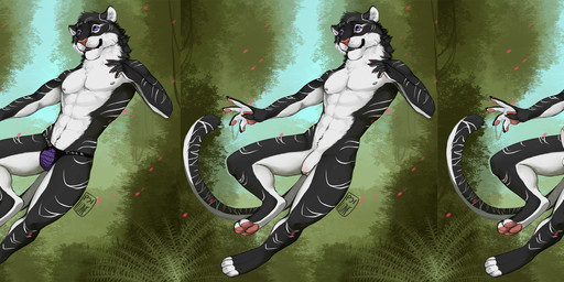 anthro athletic athletic_anthro athletic_male balls black_body black_fur clothed clothing countershade_arms countershade_balls countershade_crotch countershade_face countershade_genitalia countershade_hands countershade_legs countershade_neck countershade_tail countershade_torso countershading erection flaccid foreskin fur genitals humanoid_genitalia humanoid_penis jockstrap jockstrap_only male male_anthro neck_tuft nipples nude nude_anthro nude_male open_mouth open_smile pawpads penis pink_penis purple_eyes smile solo striped_body striped_fur stripes tail teeth tongue topless topless_anthro topless_male tuft underwear underwear_only whisker_spots white_body white_fur white_penis i-psilone rin_the_stray felid mammal pantherine tiger 2018 hi_res