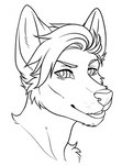 anthro looking_at_viewer male solo bikuu sabbyth canid canine canis mammal wolf headshot_portrait line_art monochrome portrait