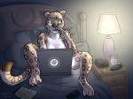 2016 anthro bed breasts casual_nudity censored clock computer controller convenient_censorship digital_media_(artwork) disney electronics fabienne_growley felid female fur furniture glass green_eyes heresy_(artist) hi_res lamp laptop mammal markings notebook nude open_mouth pantherine phone remote_control shaded snow_leopard solo spots spotted_body spotted_fur water zootopia