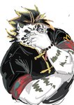 anthro asian_clothing blue_eyes chinese_clothing clothing east_asian_clothing eyewear fur glasses male overweight solo striped_body striped_fur stripes white_body white_fur popcornduck2 lifewonders tokyo_afterschool_summoners licho_(tas) felid mammal pantherine tiger hi_res