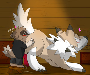 all_fours anal anal_orgasm anatomically_correct anatomically_correct_genitalia anatomically_correct_penis anthro anthro_on_feral anthrofied balls barefoot bestiality biped blush bodily_fluids bottomwear claws clothed clothed/nude clothed_male clothing cum cum_on_ground cum_string cum_while_penetrated duo ejaculation erection eyes_closed feet feral from_behind_position fur genital_fluids genitals hand_on_butt hands-free heart_after_text heart_symbol knot male male/male male_on_feral male_penetrated male_penetrating male_penetrating_male nude oral orgasm pants penetration penis quadruped rimming sex shirt size_difference standing tilde_after_text toe_claws topwear zandermanith nintendo pokemon fan_character canid canine generation_3_pokemon generation_7_pokemon lycanroc mammal midday_lycanroc pokemon_(species) zigzagoon 2016 hi_res