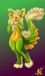 ambiguous_gender anthro big_feet feet fluffy fluffy_tail fur lime_fur male shy simple_background solo tail yellow_body yellow_fur ag(zuiver) mythology dragon furred_dragon furred_scalie mythological_creature mythological_scalie scalie