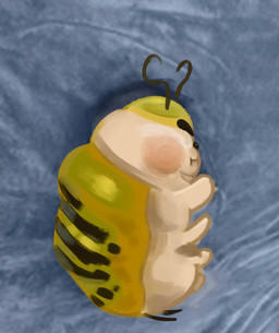 6_limbs ambiguous_feral ambiguous_gender antennae_(anatomy) bird's-eye_view blush countershading eyebrows eyeless featureless_feet feet feral frown green_body high-angle_view lying neonate on_side overweight overweight_ambiguous overweight_feral side_view sleeping solo striped_body stripes white_body white_countershading young young_ambiguous young_feral fishyyrod disney hoppers_(disney) pixar titus_(hoppers) arthropod caterpillar insect larva 2026 digital_media_(artwork)