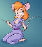 anthro bedroom_eyes big_breasts breasts cleavage clothed clothing female half-closed_eyes looking_at_viewer narrowed_eyes seductive simple_background smile smirk solo spoonsh chip_'n_dale_rescue_rangers disney gadget_hackwrench mammal mouse murid murine rodent 2017 digital_media_(artwork) hi_res