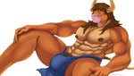 anthro bottomwear clothing loincloth male muscular muscular_anthro muscular_male nipples simple_background solo white_background wingdavon bovid mammal absurd_res hi_res