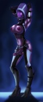 2013 alien alien_humanoid balls big_breasts bioware breasts clothed clothing electronic_arts erection genitals glowing glowing_eyes gynomorph hi_res humanoid humanoid_genitalia humanoid_penis intersex mask mass_effect nipples not_furry penis pose purple_body purple_skin quarian shadman simple_background solo tali'zorah tight_clothing