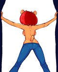 anthro arms_out back_boob blue_bottomwear blue_clothing blue_pants bottomwear breasts butt butt_cleavage clothed clothing denim denim_bottomwear denim_clothing female hair horn jeans looking_away pants rear_view red_hair solo standing tan_body tan_skin tight_bottomwear tight_clothing tight_pants topless mrplow34 parappa_the_rapper sony_corporation sony_interactive_entertainment um_jammer_lammy lammy_lamb bovid caprine mammal sheep 2020 digital_media_(artwork)