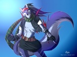 anthro belt clothing eyewear fingerless_gloves gloves handwear heterochromia male scarf solo sunglasses tail reishu レイシュウ rein_(amaterasu1) canid canine canis mammal wolf