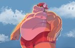 anthro belly bulge clothing hair horn humanoid_hands male moobs nipples outside overweight overweight_anthro overweight_male red_hair sky solo underwear caazerenam bowser_day mario_bros nintendo bowser koopa scalie 2020 hi_res