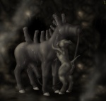 ambiguous_gender butt digital_media_(artwork) dripping duo equid erection feral genitals hooves male male/ambiguous male/male mammal messy mot nightmare_fuel nude penis penis_creature penis_horn pseudo_horn quadruped size_difference