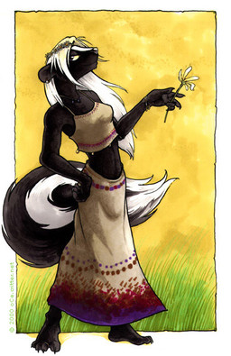 alternative_fashion anthro breasts female flower flower_crown hair hippie midriff navel plant small_breasts solo white_hair oce mammal mephitid skunk 2000