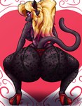 anthro big_breasts big_butt blonde_hair breasts butt clothing female footwear hair high_heels huge_butt lingerie panties pose red_body seductive shoes solo tail underwear irc_(artist) fan_character jaguara_(iaijutsu39) felid feline felis jaguar mammal pantherine absurd_res hi_res pinup