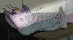 anthro detective furniture light light_beam male police relaxing sofa solo sun sunbeam sunlight tail dragon171 mythology dragon mythological_creature mythological_scalie scalie absurd_res hi_res