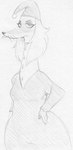 anthro black_nose breasts clothing dress female hair half-closed_eyes hand_on_hip hat headgear headwear long_hair long_neck looking_at_viewer mature_anthro mature_female narrowed_eyes small_breasts solo thick_thighs whiskers wide_hips sbshouseofpancakes the_moomins mrs._fillyjonk domestic_ferret fillyjonk mammal murid murine mustelid musteline rat rodent true_musteline weasel 2021 half-length_portrait monochrome portrait sketch traditional_media_(artwork)