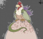 beak egg feathered_wings feathers feet feral male simple_background smile solo talons toes wings dannyg european_mythology mythology avian cockatrice hybrid mythological_avian mythological_creature mythological_scalie scalie