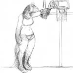 anthro athletic_wear ball basketball basketball_(ball) basketball_hoop bottomwear bra clothing feathering female fetlocks fur hair hairy shorts simple_background solo sports_bra standing tall underwear hladilnik tinker_(hladilnik) draft_horse equid equine horse mammal 1:1 2016 black_and_white hi_res monochrome sketch