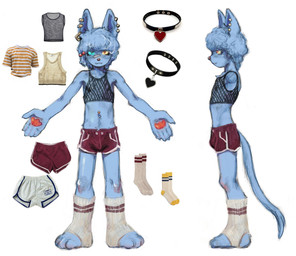 adolescent anthro band-aid band-aid_on_face bandage bandage_on_face belly_piercing bottomwear bulge clothing dolphin_shorts ear_piercing ear_ring fishnet_clothing fishnet_crop_top fishnet_topwear footwear front_view heterochromia hotpants looking_at_viewer male male_anthro multiple_ear_piercings multiple_piercings navel piercing ring_piercing shorts side_view simple_background socks solo standing tail teeth topwear young young_anthro young_male shinni tipi canid canine canis domestic_dog mammal 2026 hi_res model_sheet