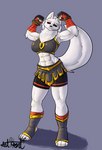 abs anthro biceps breasts cleavage clothed clothing cosplay female flexing muscular muscular_anthro muscular_female simple_background solo standing bear213 capcom street_fighter street_fighter_6 marisa_(street_fighter) prydr canid canine dire_wolf mammal prehistoric_species 2023 full-length_portrait hi_res portrait signature