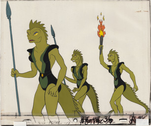 animation_cel anthro breasts eyeshadow female group makeup melee_weapon polearm scales spear torch trio warrior weapon unknown_artist filmation flash_gordon_(copyright) the_new_adventures_of_flash_gordon lizard_woman_(the_new_adventures_of_flash_gordon) lizard reptile scalie 1979 20th_century absurd_res ancient_art hi_res official_art