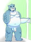 anthro balls belly blue_body blue_fur blush flaccid foreskin fur genitals humanoid_genitalia humanoid_hands humanoid_penis male moobs navel nipples overweight overweight_anthro overweight_male penis solo towel white_body white_fur hokolee32 bonasiah full_attack sophring_jie bear mammal 2020