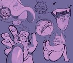 anthro balls blush bodily_fluids butt duo erection extreme_size_difference eyewear genital_fluids genitals glasses male male/male micro mouth_play nude open_mouth penis simple_background size_difference sweat tail text tongue tongue_out uvula vore_implied spicyfryd fryd_(spicyfryd) leo_(gigejem366) felid feline hybrid mammal digital_media_(artwork) english_text hi_res trans_(lore)