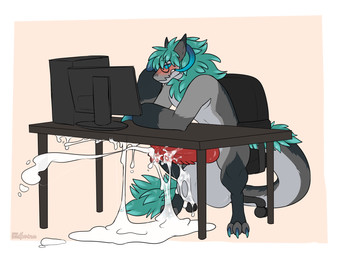 animal_genitalia balls big_balls big_penis biped blush bodily_fluids chair claws clenched_teeth computer cum cum_drip cum_on_balls cum_on_ground cum_on_penis cum_on_self cum_on_table cum_pool cum_pooling cum_strand cum_string cumshot desk digitigrade distracted dripping ejaculation electronics erection eyewear feet flared_penis fur furniture genital_fluids genitals glasses hair half-closed_eyes hands-free horn huge_balls huge_penis hyper hyper_balls hyper_genitalia hyper_penis knot knotted_penis male mane monitor narrowed_eyes nubbed_penis nude office_chair on_chair orgasm orgasm_face paws penile penis simple_background sitting sitting_on_chair solo table tail tail_tuft teeth thick_tail toe_claws tuft sadkoinu asher_sterling wickerbeast 2025 4:3 digital_drawing_(artwork) digital_media_(artwork) flat_colors hi_res