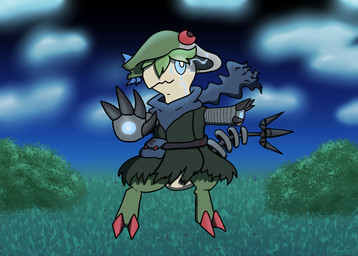 2_toes anthro bag belt blue_scarf butterfly_clip clothing cloud cybernetic_arm cybernetic_eye cybernetic_limb cybernetic_tail cybernetics feet female glowing_vein grass green_body grey_body leaf leaf_hair machine mechanical_arm metal_claws night plant plant_hair pseudo_hair satchel scarf shirt shrub smile solo tail tail_hand tan_body toes topwear tunic unusual_anatomy unusual_tail psykwol nintendo pokemon ellie_(psykwol) breloom cyborg generation_3_pokemon pokemon_(species) hi_res