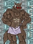 anthro brown_body brown_fur eyewear fur male muscular muscular_male solo sunglasses towel towel_around_waist towel_only dilgearwolfang corrector_yui war_wolf canid canine canis mammal wolf