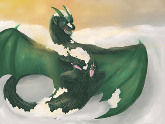 bat_wings blue_eyes feral fur green_body green_fur green_membrane green_tongue horn lying membrane_(anatomy) membranous_wings nude on_back open_mouth open_smile outside pawpads pink_pawpads playful rolling smile snow solo spread_wings sunset tail tongue wings nimstail mythology dragon mythological_creature mythological_scalie scalie 2019 4:3 absurd_res digital_media_(artwork) full-length_portrait hi_res portrait